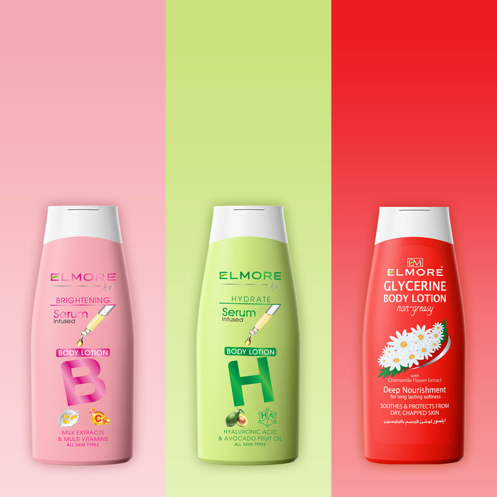 Body Lotion Trio – Brighten • Hydrate • Nourish | Pack of 3 – Beauty bundle by Elmore