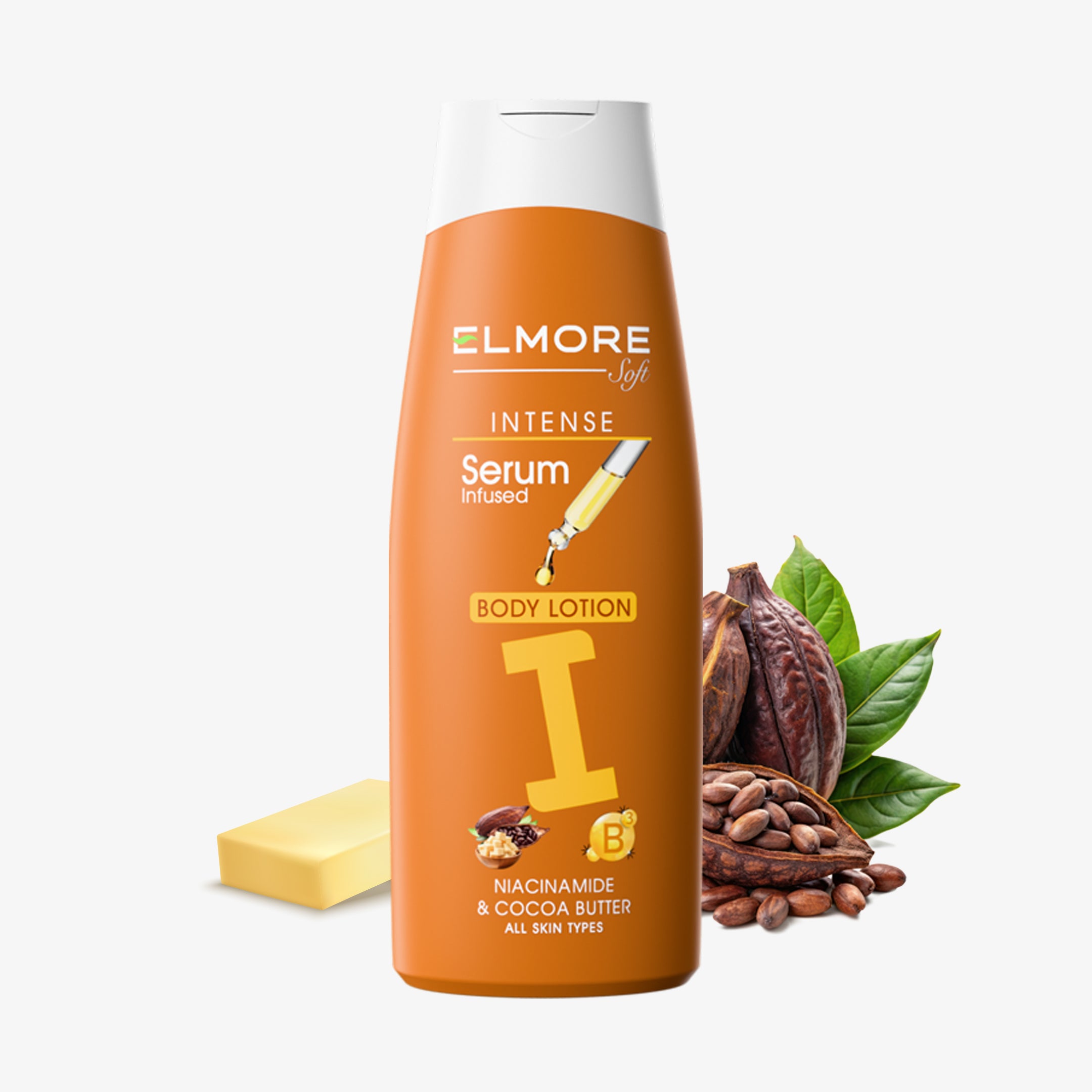 Elmore Intense Serum Niacinamide Cocoa Butter Body Lotion 250 ml Best Skincare Brand In Pakistan