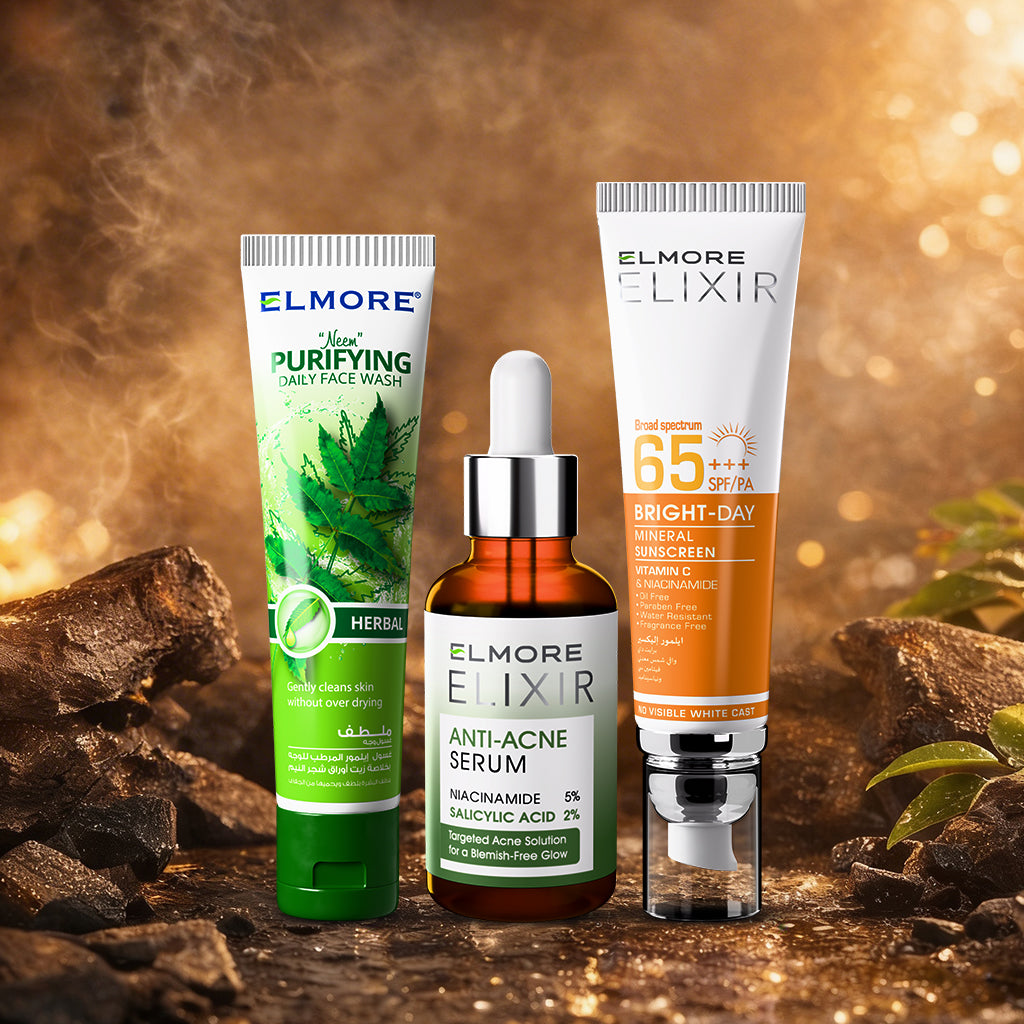 Elmore Heat Proof Skin Deal with Charcoal Face Wash, Brightening Serum and SPF 65 Sunscreen