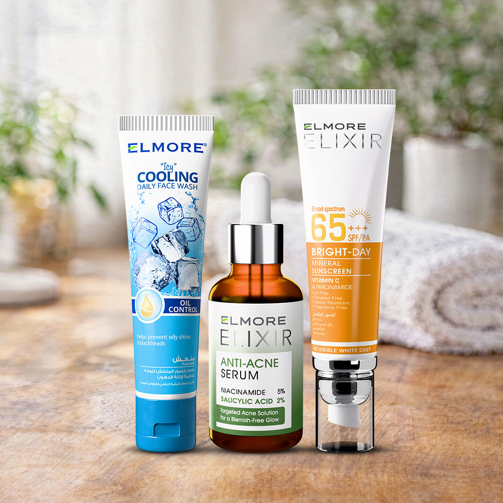 Elmore Oil Control Deal with Cooling Facewash, Anti Acne Serum and SPF 65 Sunscreen