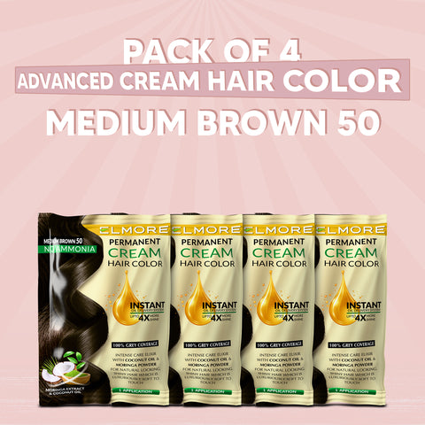 Pack of 4 Advanced Cream Hair Color Medium Brown 50