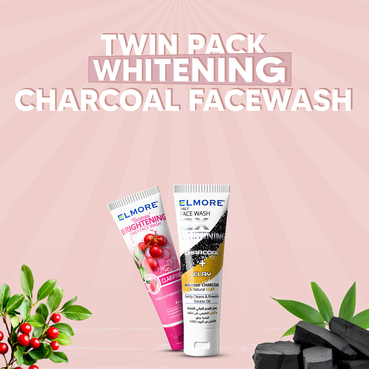 Elmore Twin Pack Whitening & Charcoal Face Wash – Beauty bundle by Elmore