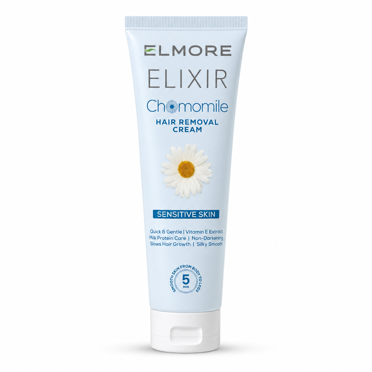 ront view of Elmore Elixir Chamomile Hair Removal Cream 100ML tube