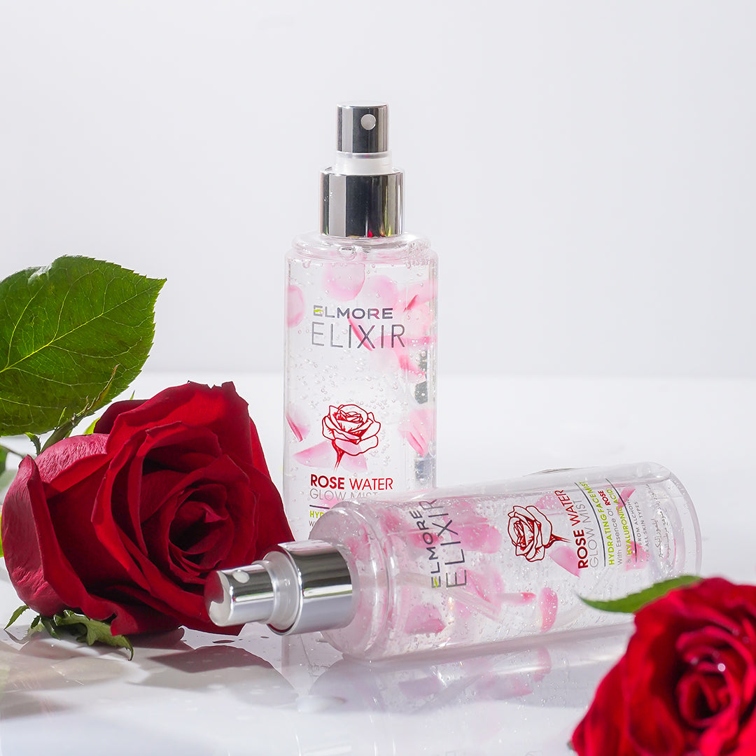 Elmore Rose Water Glow Mist hydrating face spray with hyaluronic acid for glowing skin Pakistan