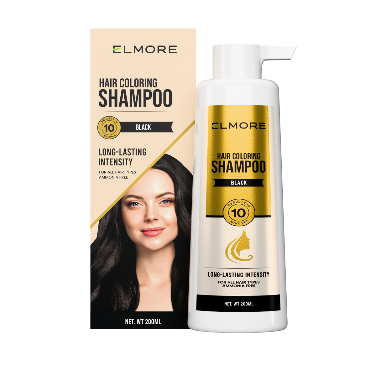 Elmore Hair Coloring Shampoo – Black 200ml – Hair coloring shampoo by Elmore – product view 2