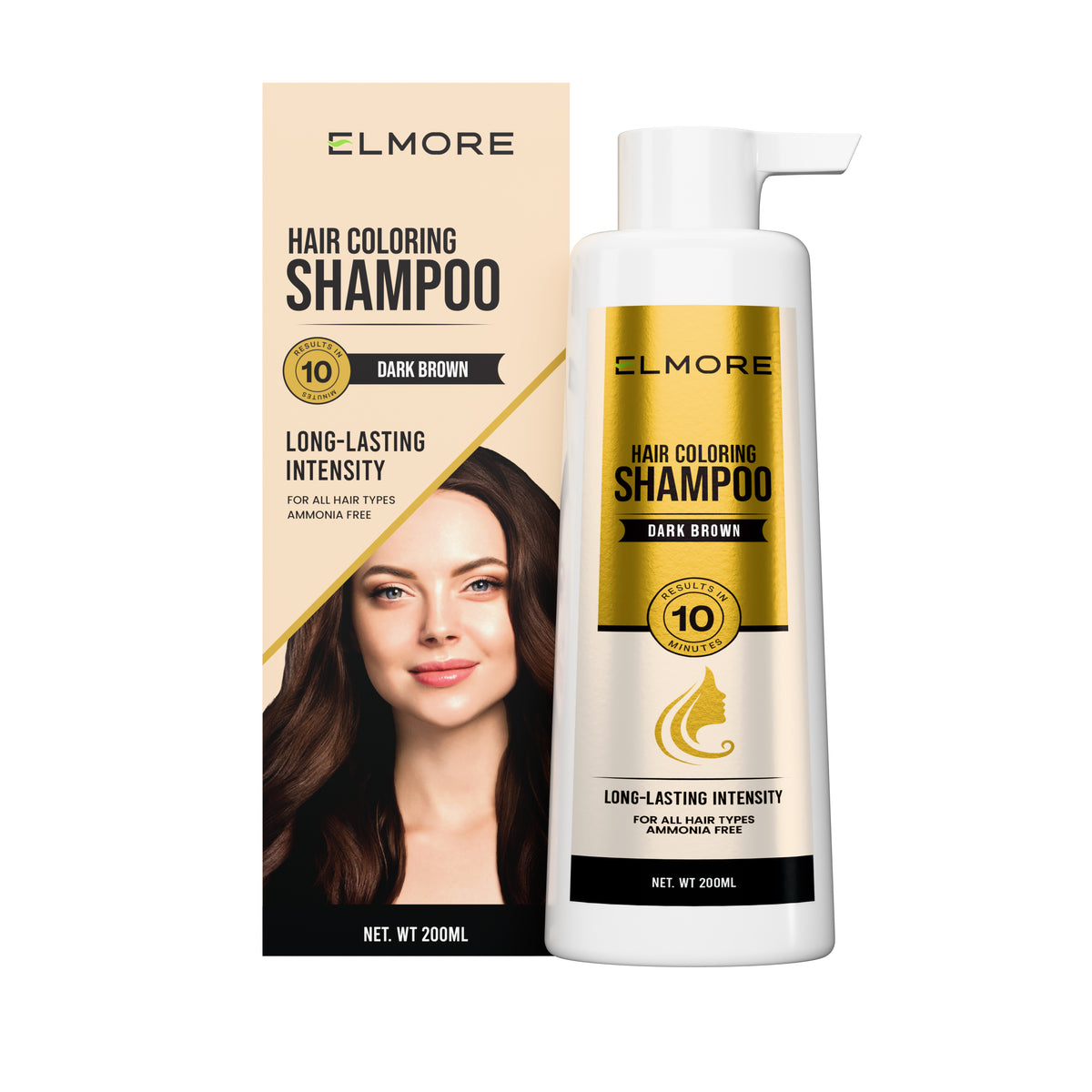 Elmore Hair Coloring Shampoo – Dark Brown 200ml – Hair coloring shampoo by Elmore – product view 2