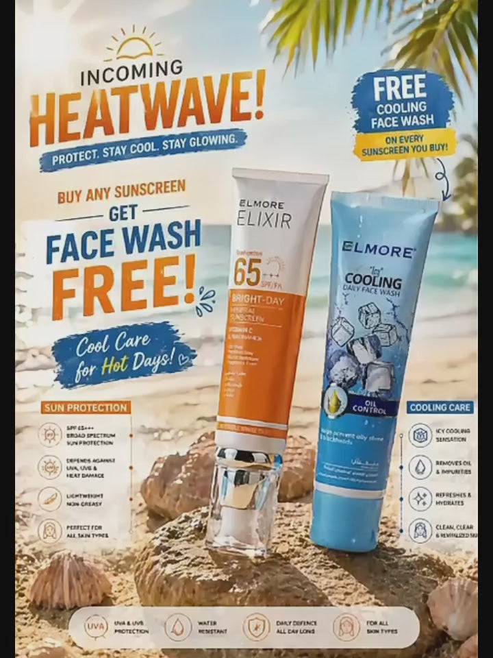 Heatwave Protection Deal with SPF 65 Sunscreen and Free Cooling Face Wash by Elmore